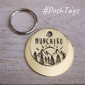 Sunrise over the mountains - trees sun sunshine forest - dog cat tag pet tag hand stamped #PoshTags Collar Christmas Gift Idea