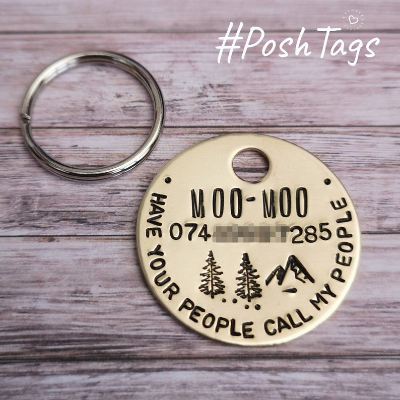 Single disc M/L have your people call my people brass or silver pet cat dog ID tag PoshTags Collar Christmas Gift Idea image 1
