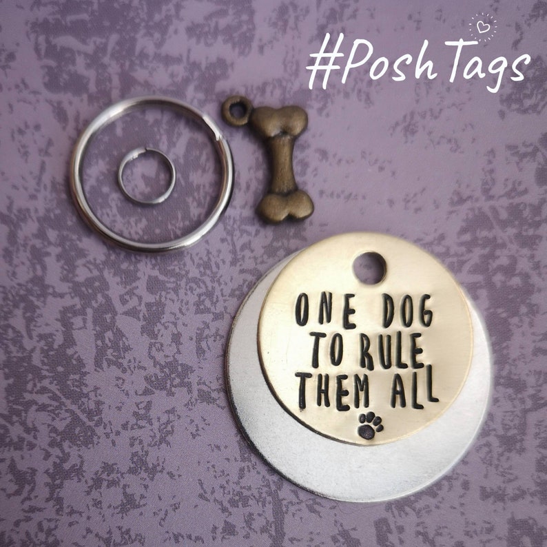 One dog to rule them all hand stamped dog tag pet tag Collar image 1