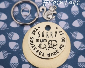 Sorry mum, the squirrel made me do it! 3 sizes - cat dog pet tag ID #PoshTags Collar Christmas Gift Idea