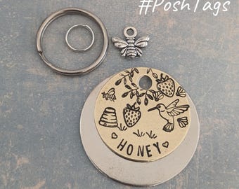 Honey, hummingbird, strawberries, Bumble Bee, hive & wildflowers - The Honey Tag - pet cat dog ID tag #PoshTags Collar Christmas Gift Idea