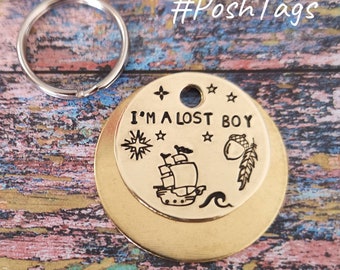 I'm a lost boy/girl/dog/pup/cat/kitty - Pirate ship - any wording - dog cat tag pet tag hand stamped #PoshTags