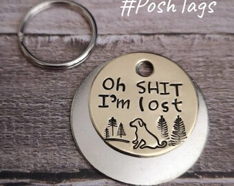 Oh SHIT I'm lost - dog and trees - Pet dog ID tag #PoshTags Collar Christmas Gift Idea