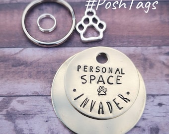 Personal Space Invader - paw print - cat dog pet tag ID #PoshTags Collar Christmas Gift Idea