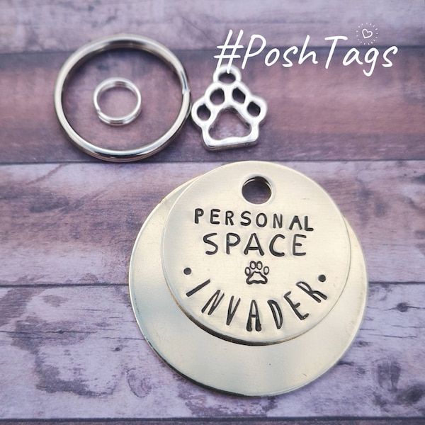 Personal Space Invader - paw print - cat dog pet tag ID #PoshTags Collar Christmas Gift Idea