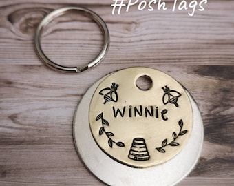 Bee and hive - The Winnie Tag - pet cat dog ID tag #PoshTags Collar Christmas Gift Idea