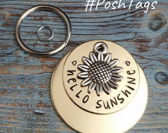 Hello Sunshine SUNFLOWER - etiqueta de perro gato etiqueta de mascota estampada a mano #PoshTags Collar Idea de regalo de Navidad