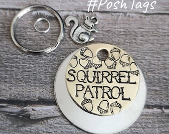Squirrel patrol - acorns - funny cat dog tag pet tag ID #PoshTags Collar Christmas Gift Idea