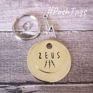 Zeus lightning thunder - dog cat pet tag - 3 sizes - hand stamped #PoshTags Collar Christmas Gift Idea