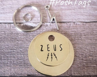 Zeus lightning thunder - dog cat pet tag - 3 sizes - hand stamped #PoshTags Collar Christmas Gift Idea