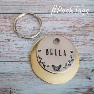 Schmetterling und Blätter - Haustier Katze Hundemarke #PoshTags Halsband Weihnachten Geschenkidee