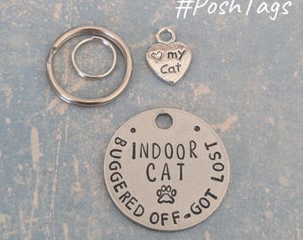 Indoor Cat 3 designs naughty or nice - small double sided steel tags lost cat kitten pet hand stamped #PoshTags Collar Christmas Gift I