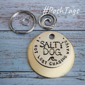 Salty Dog - I got lost chasing waves - sea sand beach - 3 sizes - hand stamped made to order pet cat dog ID tag #PoshTags