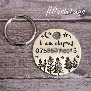 Single brass or nickel disc - trees moon and stars - 3 sizes - pet cat dog ID tag #PoshTags Collar Christmas Gift Idea