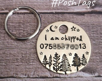 Single brass or nickel disc - trees moon and stars - 3 sizes - pet cat dog ID tag #PoshTags Collar Christmas Gift Idea