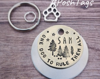 One dog to rule them all - with scenery- hand stamped dog tag pet tag #PoshTags Collar Christmas Gift Idea