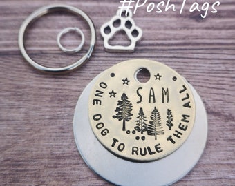 Un perro para gobernarlos a todos - con paisaje - etiqueta de perro estampada a mano etiqueta de mascota #PoshTags Collar Idea de regalo de Navidad