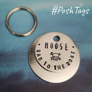 Bad to the bone - skull and crossbones - dog tag pet tag #PoshTags Collar Christmas Gift Idea