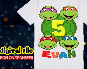 Iron On TMNT Birthday Shirt, Ninja Turtle Iron On Transfer, Ninja Turtle Birthday Boy Iron On Transfer, Personalize