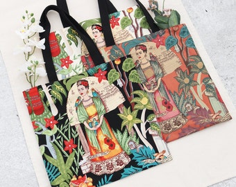 フリーダガーデン 100%コットントートバッグ/ショルダーバッグ ジッパーポケット付き ヒスパニック/メキシコの伝統とアーティスト 環境に優しい 女性へのギフト