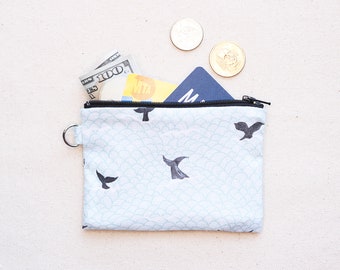 Summer Whale Tail Graphic 100% Cotton Fabric Zipper Pouch, Coin Pouch, Coin Purse, Double Layer, Gifts for Her
