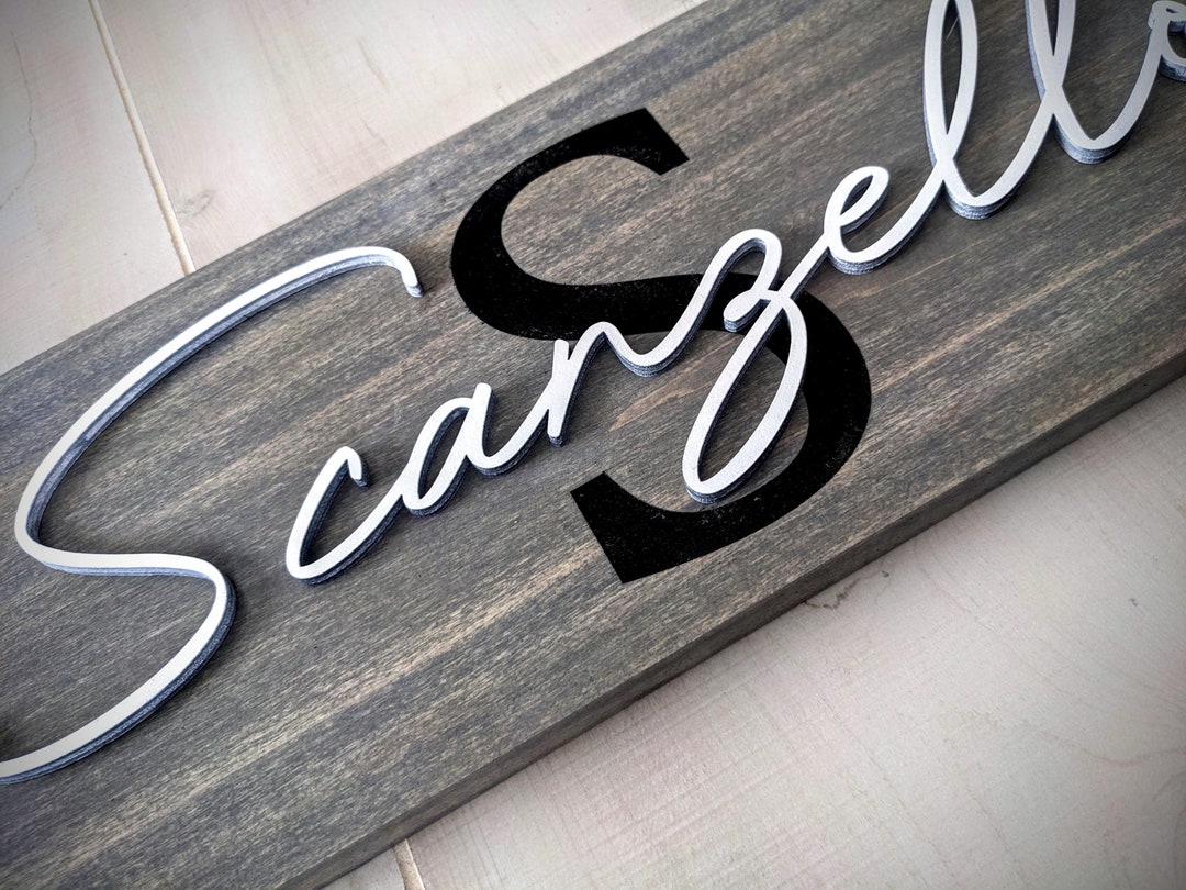 Personalized 3D Family Name Sign With Engraved Initial- Wooden Sign for ...