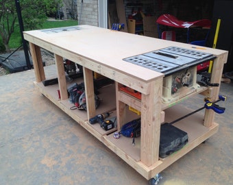 Plans for Rolling Workbench with Table Saw Cutout (PDF, SketchUp)