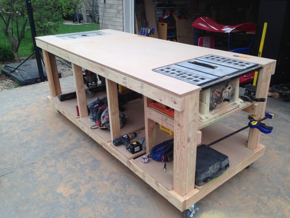 Plans for Rolling Workbench With Table Saw Cutout PDF Sketchup