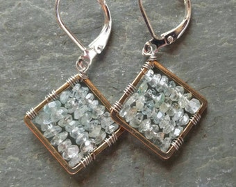 Aquamarine mixed metals earrings