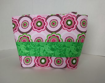 Pink and Lime Purse, Pink and Lime Mini-Tote, Pink Flowers with Lime Accents Purse