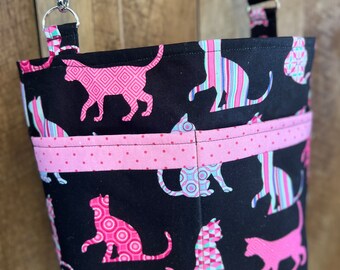 Handmade Pink Cat Crossbody Purse: Patterned Cotton Shoulder Bag