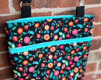 Handmade Bird & Floral Crossbody Purse: Cotton Fabric, Zipper Pocket