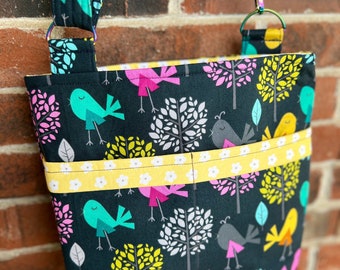 Handmade Bird Crossbody Purse: Colorful Trees Cotton Fabric