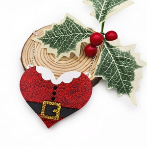 Sparkly Santa Heart Christmas Necklace / Laser cut Acrylic Jewelry Unique Gift for Her / Best Friend Christmas Jewelry Stocking Stuffer