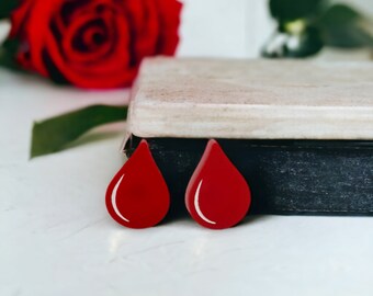 Blood Drop Stud Earrings / Statement Acrylic Halloween Jewelry / Unique Best Friend Gifts For Her / Kawaii Monster Cute Dracula Vampire