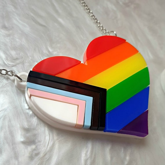 Rainbow Heart Card Pip Laser Cut Arcylic Brooch