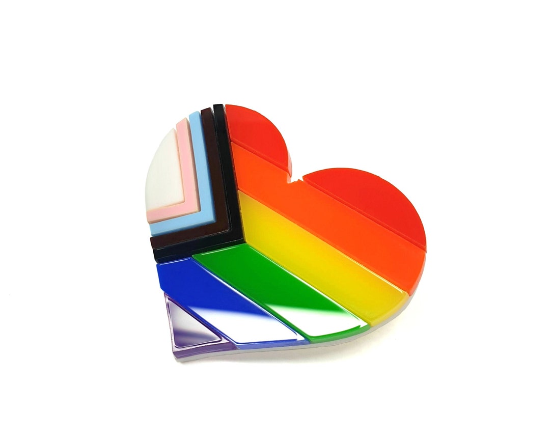 Progress Pride Flag Heart Brooch / Rainbow LGBT Laser Cut - Etsy