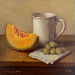 Original Oil Painting: Fruit Still Life on Wood Panel (8x8 inches Unframed)