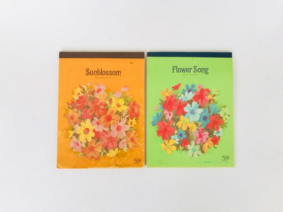 Sunblossom and Flower Song Westab Stationary Vintage Writing Paper Mod Flower Stationary Floral Paper Two Vintage Westab Note Pads