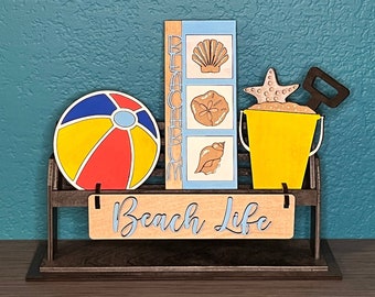 Beach Themed Shelf Sitter Tiered Tray Display Shelf Home Decor