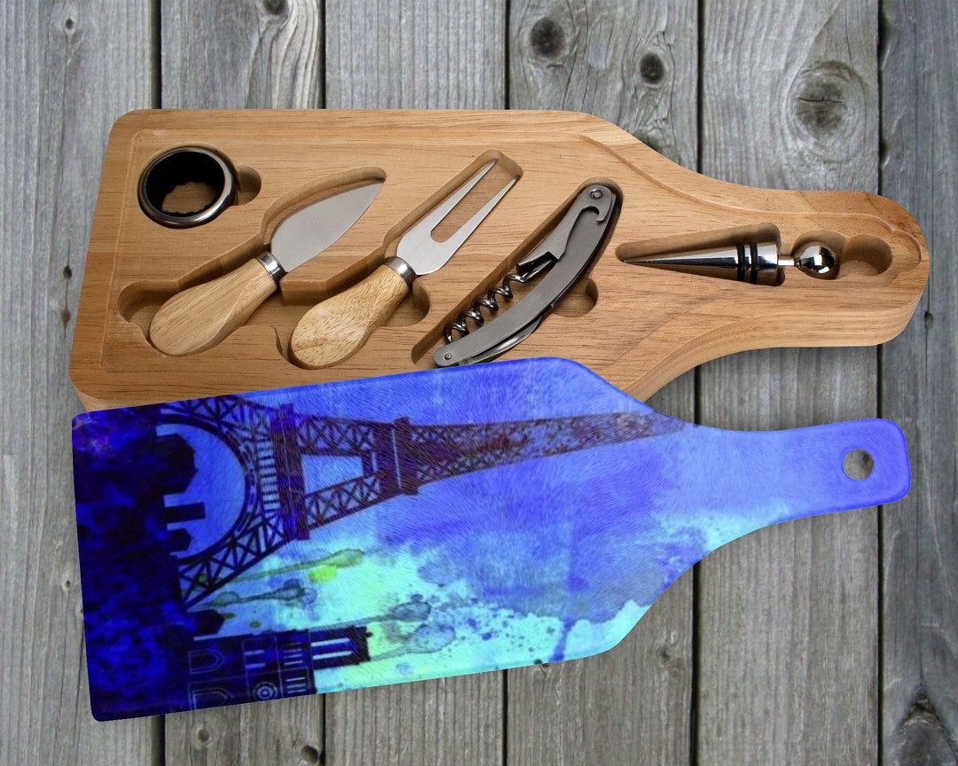 Custom Personalized Glass Cutting Board Wine and Cheese Housewarming