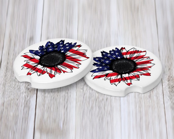 Sandstone Car Coaster, Cup Holders, Gift for Her, American Flag