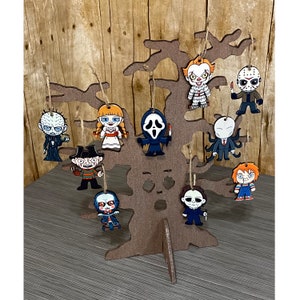 Scary Movie Halloween Tree with Classic Horror Character Ornaments For the Horror Movie Fan Gift