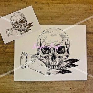 Gothic, Oddity Art Print, Witch hand holding human skull