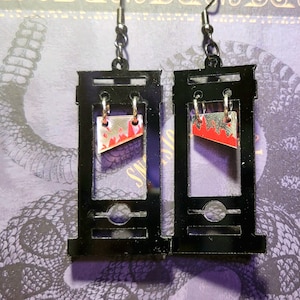 Acrylic guillotine earrings, spooky, Halloween, gothic.