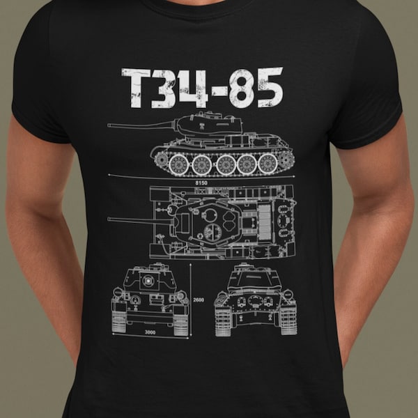 T-34-85 T-shirt with the iconic tank of the Soviet army, a gift for him, for birthday, father's day, grandfather's day, veteran's day