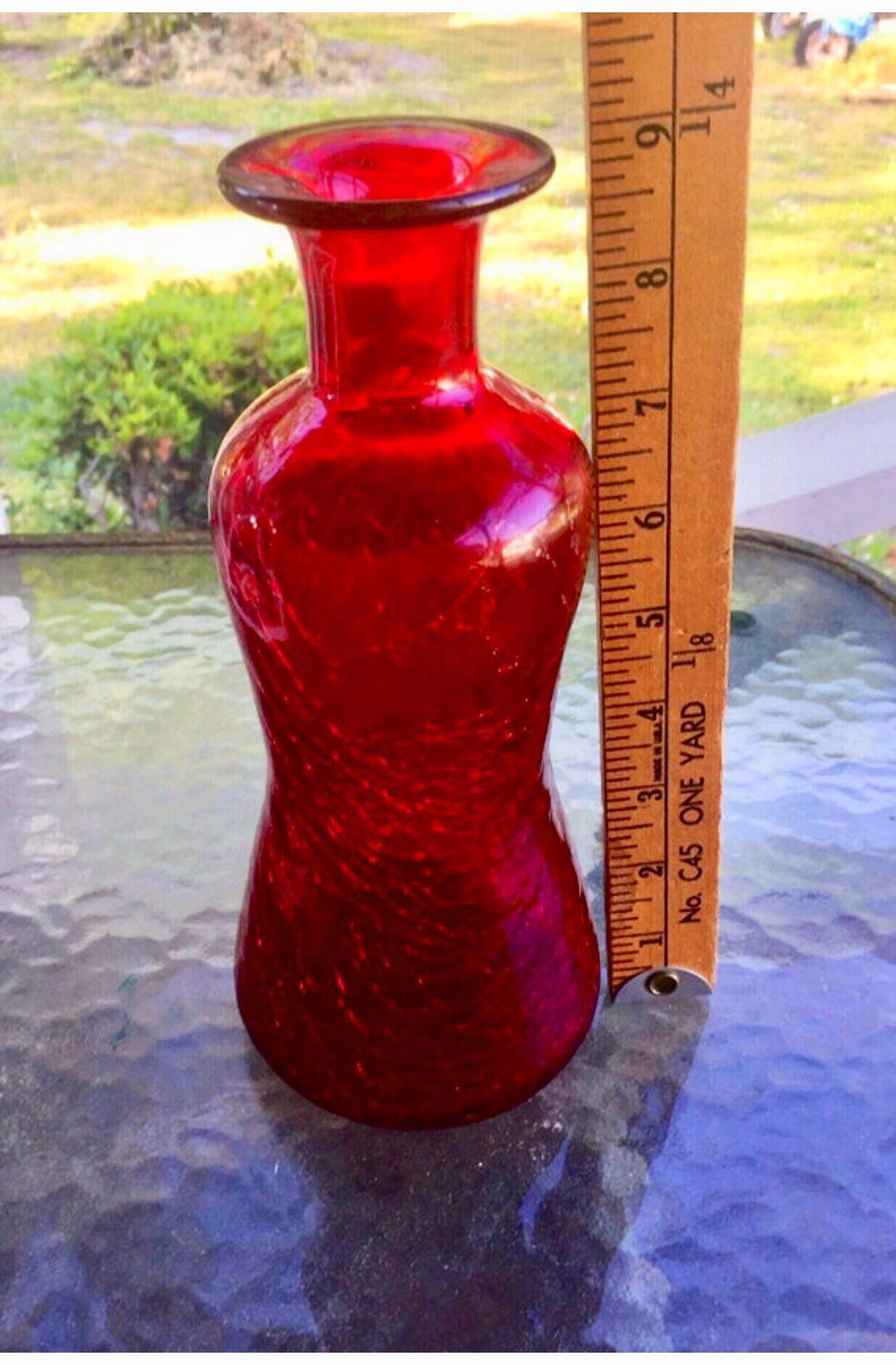 Vivid Red Crackle Glass Vase Vintage Handblown Vase 1950s Etsy
