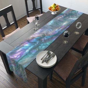 Iridescent Shell Wave Table Runner | Abalone Tablescape Decor