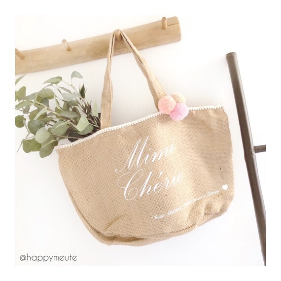 Grand sac cabas en toile de jute souple personnalisé Cabas