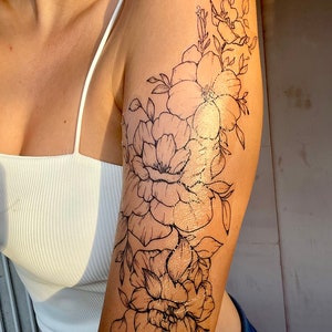 Large Wildflower temporary tattoo / Hand Drawn Temporary Tattoo / Realistic floral temporary tattoo